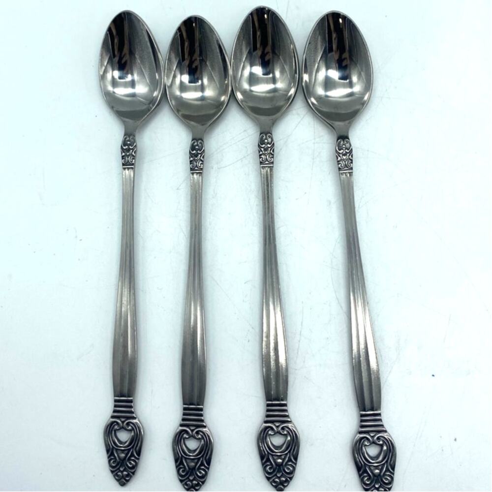 Vtg CORONET Stainless‎ Grace Symphony IceTeaspoon Japan Pierced 7 1/4" set of 4